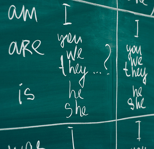 english parts of speech written on a blackboard