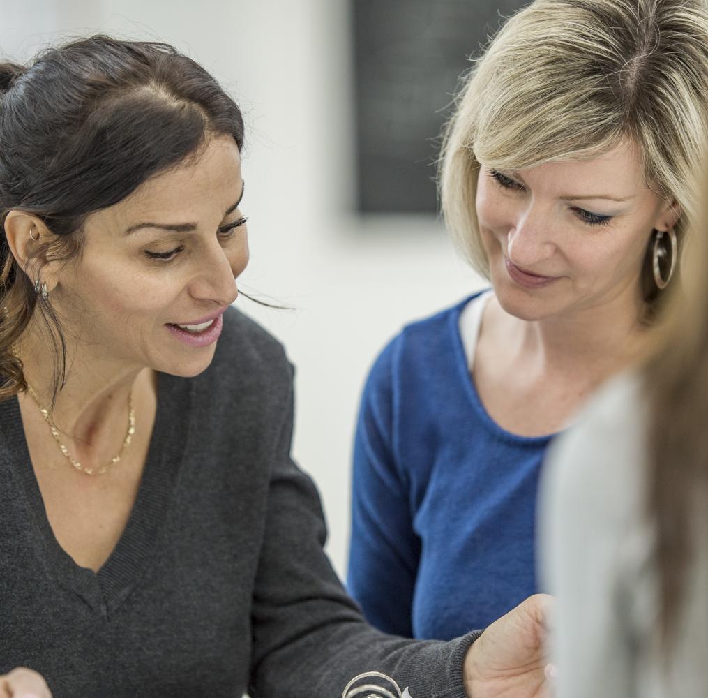 Two women having a discussion.