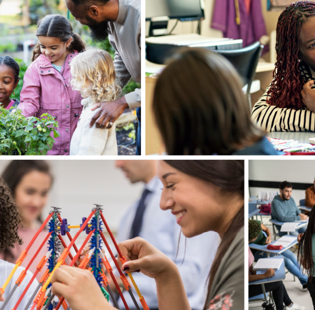 Photo collage of students and teachers engaged in deeper learning.