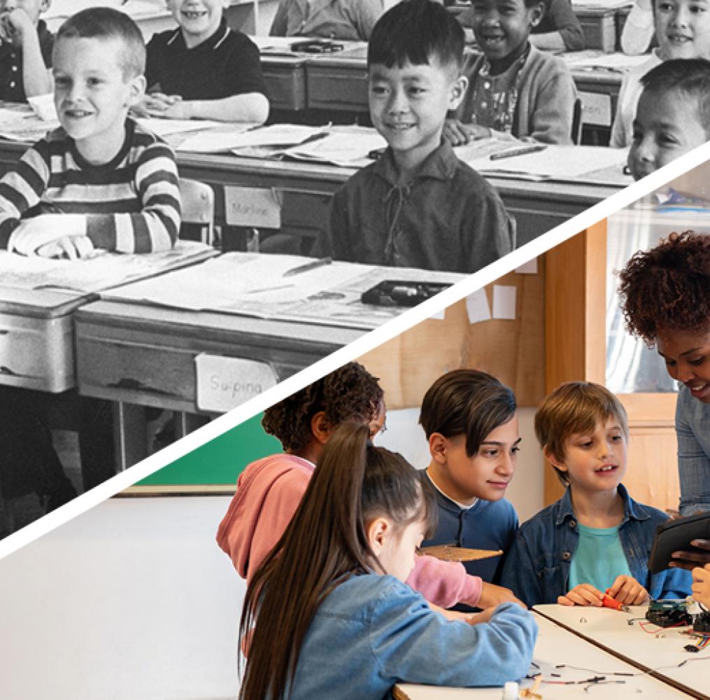 A collage of two classrooms.