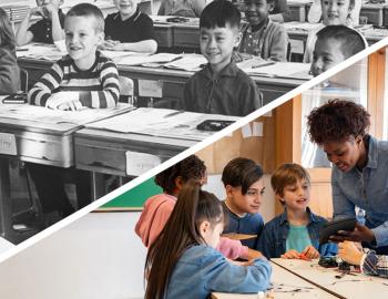 A collage of two classrooms.